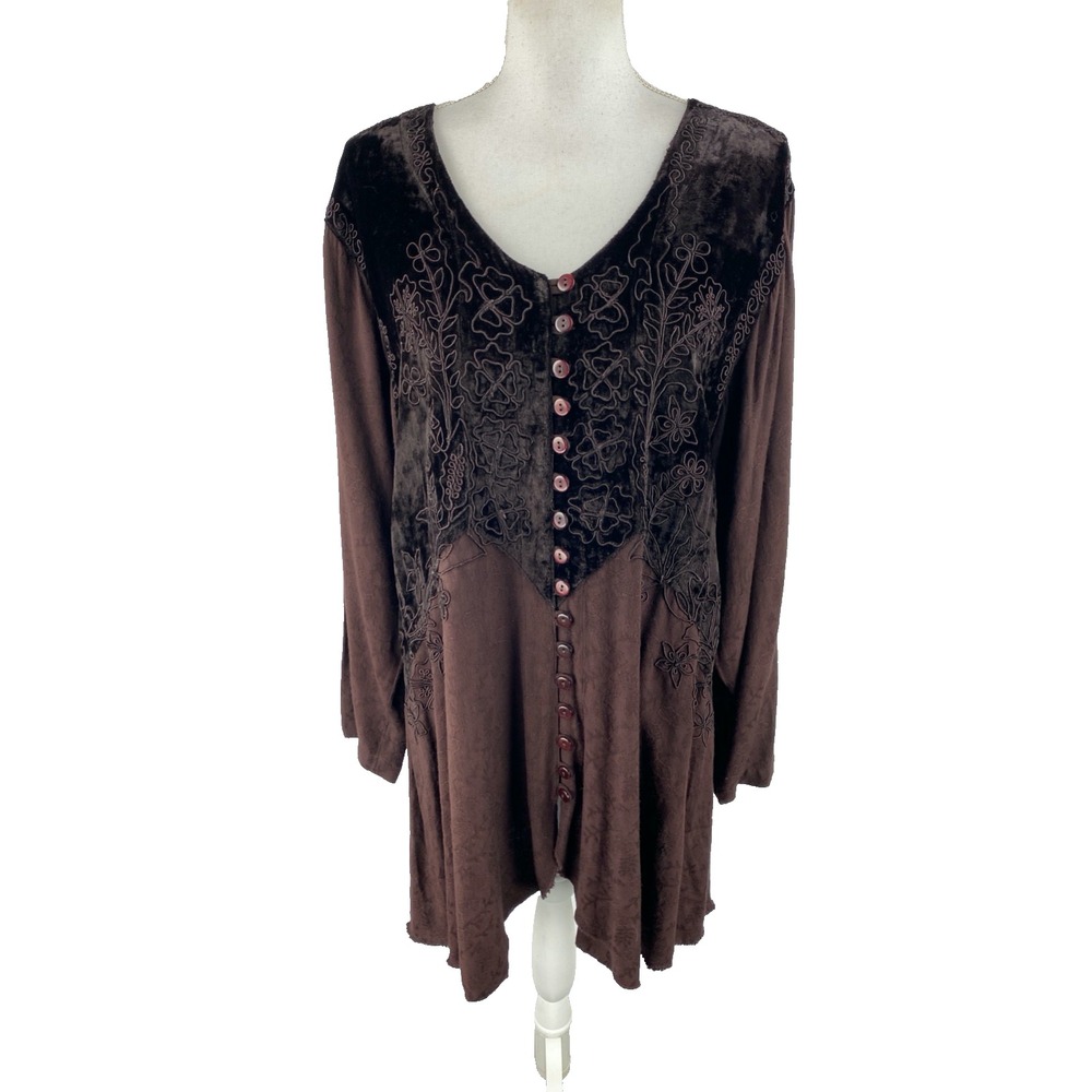 Holy Clothing Mariposa XL/1X Brown Renissance Embroidered Celtic Boho Wiccan